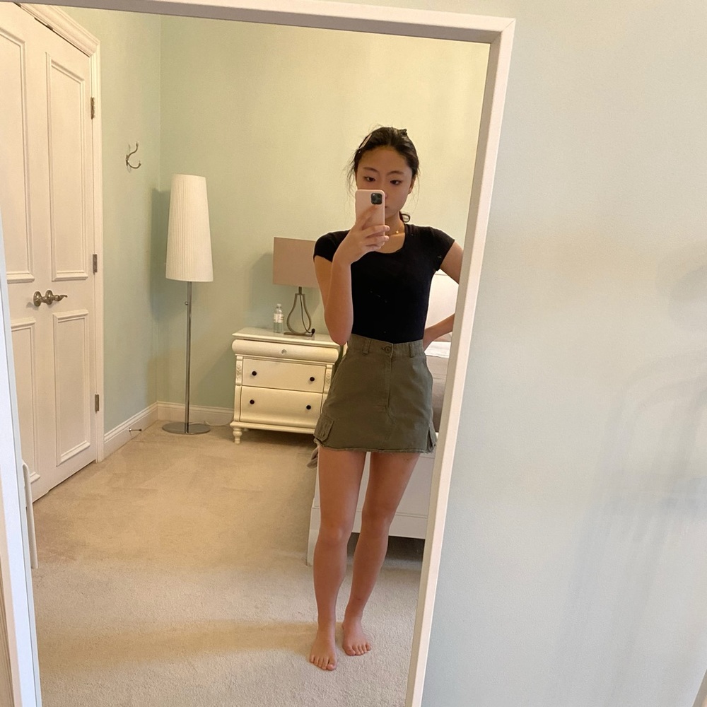 army green mini skirt